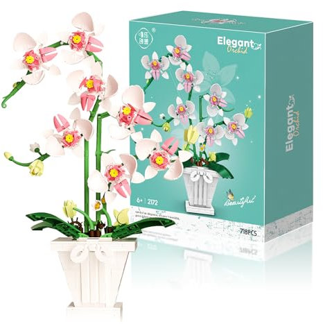 Darryy Blocchi di costruzione Orchidea, Set di Blocchi di Costruzione di Fiori, Blocco di Costruzione di Bouquet con Squisite Scatole di Imballaggio, Buon Regalo, Fiori Conservati (A)