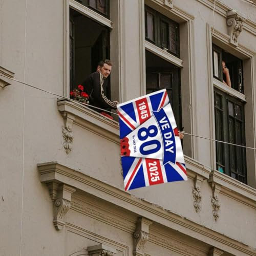 VE-Tag-Flagge zum 80. Jahrestag 2025, 152 x 91 cm, Dekoration zum 80. Hochzeitstag, 80 Jahre Sieg in Europa, RAF 1945 UK
