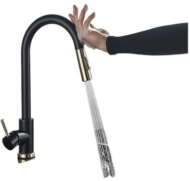 Faucet Smart Touch Kitchen Sensor Sensor Fregadero Tirador de Grifo de 360 Grados giratorios de Agua fría y Caliente Que Mezcla el Grifo (Oro Cepillado Negro) Water-Tap