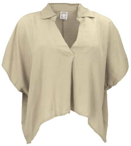 GURU SHOP Weites Boho Blusentop mit Fledermausärmeln, zimtrot | Luftiges Blusentop, Loose Fit, 100% Viskose, ideal für heiße Tage, vielseitig kombinierbar