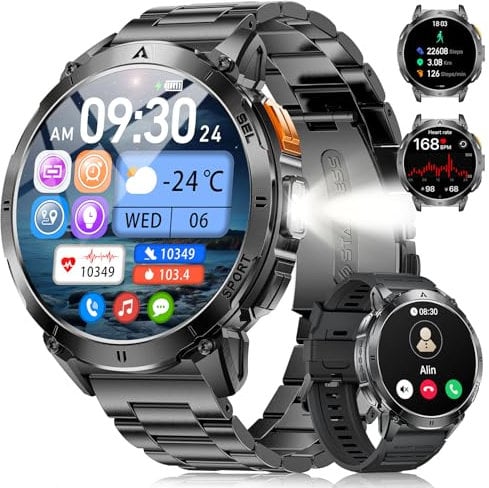 SIEMORL Smartwatch for Men,Answer/Make Calls/Voice Assistant 1.56 AMOLED Fitness Watch 100+ Sports Modes,24/7 Heart Rate Sleep Monitor,5ATM Waterproof Smartwatch for iOS Android Magnetic Charger