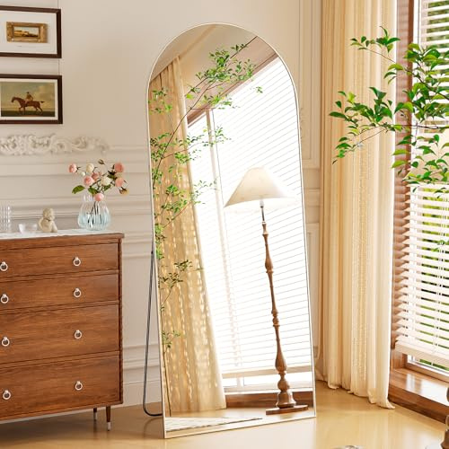NEUWEABY Arqueado Espejo de Cuerpo Entero Espejo de pie con Soporte 165 x 60cm Espejo de Pared Grande Plata Colgado de pie o apoyado contra la Pared para la Entrada del Dormitorio