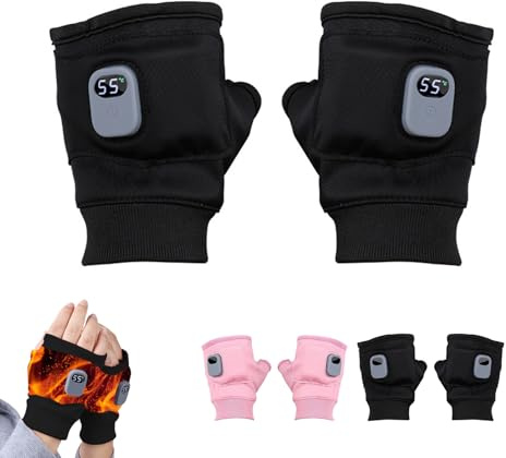 nnOuOnn Battery Heated Fingerless Gloves Rechargeable for Men Women, Electric Portable USB Heating Glove 3 Temperature Levels, Winter Gloves Gift Touchscreen Outdoor Bike Sports