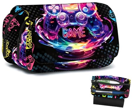 Pencil Case Gaming Themed Full Print Design, Pencil Case for Boys Large Capacity Storage, Pencilcase with Multiple Compartments, Colorful Polyester School Supplies for Office, Back to School Supplies