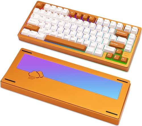 KEEBMONKEY WOBKEY Rainy 75 Teclado mecánico de aluminio con interruptores HMX/JWK, acústica superior, con cable, BT, conectividad inalámbrica 2.4G (Pro Naranja (Vidrio espejado Pesado))