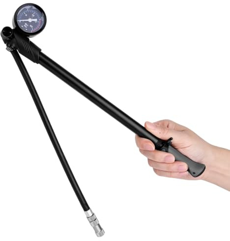 NQEUEPN High Pressure Shock Pump for Mountain Bikes, 300 PSI | Fork & Rear Suspension Air Pump Aluminum Body with Gauge, 360° Swivel Hose, Bleed Button fits Presta & Schrader Valves
