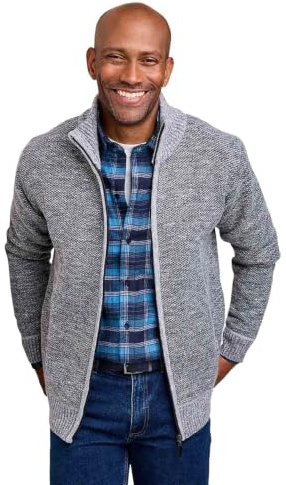 Pegasus Men's Fleece Lined Marled Knit Full Zip Cardigan | Winter Layer with Check Thermal Lining, Zipper Fastening and Side Pockets, Sizes S-3XL