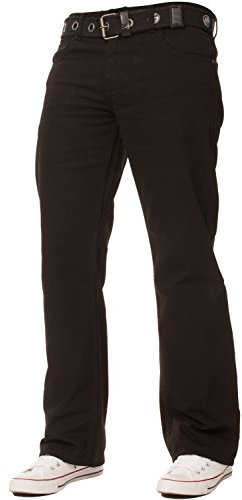 Enzo New Mens Loose Fit Denim Jeans Blue Free Belt (34 W X30L, Black)