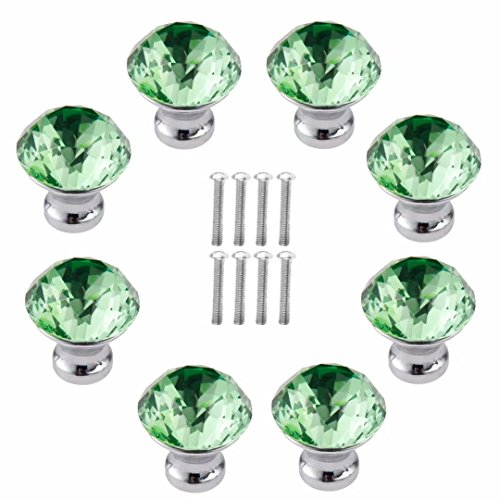 FBSHOP(TM) 30MM 8pcs Green Crystal Acrylic Glass Diamond Cut Door Knob Cupboard Drawer Pull Handle/Great for Cupboard, Kitchen and Bathroom Cabinets, Shutters,Wardrobe
