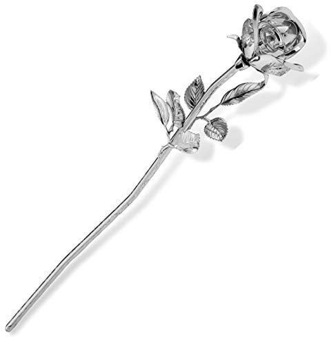 versilberte Rose 30 cm inkl. Geschenkverpackung - künstliche Deko Silberrose mit Kristallglas-Verzierung - ideal für Sie zum Valentinstag, silberner Hochzeit oder zum Muttertag