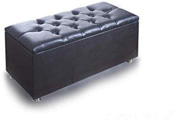 COOL BED ® Ottoman Storage Box Faux Leather Black Crystal Diamante Design Chrome Feet