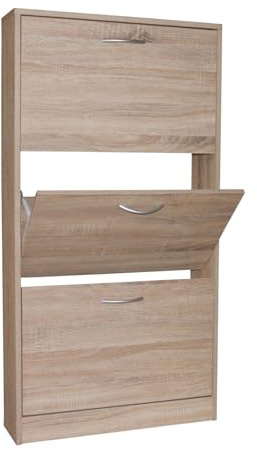 HTI-Line Schuhschrank Thekla Schrank Aufbewahrung Schuhregal Schuhkommode Schuhkipper Modern Organizer Tower Hausschuheregal mit 3 Schubladen Sonoma
