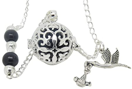 Bola de Grossesse Argent Plaqué Personnalisable avec Cigogne Portant Bébé Cadeau Future Maman F de Bm créations
