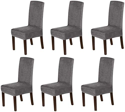 LINGKY Stuhlhussen 6er Set, Stuhlhussen für Esszimmerstühle, Stretch Samt Stuhlschoner Abnehmbarer Waschbarer, Stuhlbezug Universal für Esszimmer, Hotel, Bankett, Partys Deko