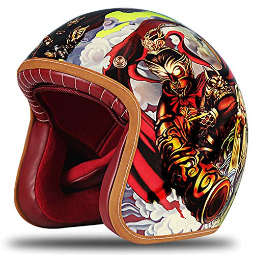 TKTTBD Mezzi Caschi da Motociclista Casco Stile retrò Vintage,Mezzo Casco Moto Aperto Harley con Fodera Rimovibile per Casco da Equitazione All'aperto Four Seasons,omologato DOT/ECE