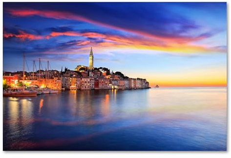 Postereck - 3908 - Rovinj, Kroatien Meer Natur Stadt Bucht Abend - Wandposter Fotoposter Bilder Wandbild Wandbilder - Leinwand - 100,0 cm x 75,0 cm