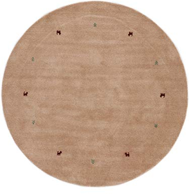 carpetfine Wollteppich Gabbeh Uni Rund Beige Ø 120 | Moderner Teppich für Wohn- und Schlafzimmer