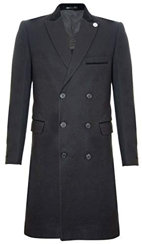 Tru Clothing Mens 3/4 Long Double Breasted Warm Winter Business Crombie Overcoat Wool Coat
