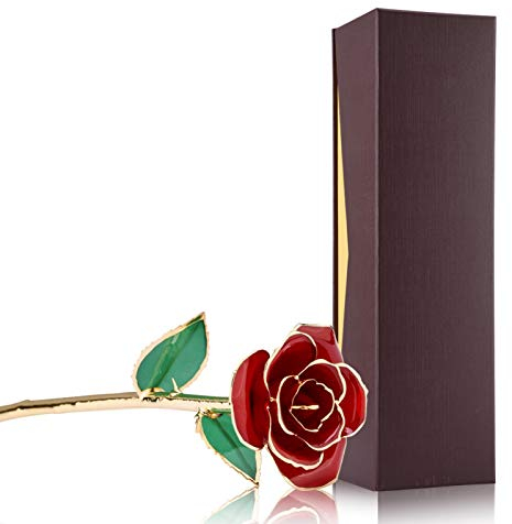 24 Karat Goldfolie Trim Rote Rose Blume, 24 Karat Gold Rose Blume mit Langem Stiel Romantisches Künstliche Rosenblume für Liebhaber Mutter Valentinstag Muttertag Jubiläum