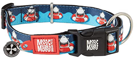 Max & Molly Smart ID-Hundehalsband, Neopren, wasserdicht und maschinenwaschbar, Halsbänder für große Hunde (Halsumfang 38.1-63.5 cm) Frenzy der Hai