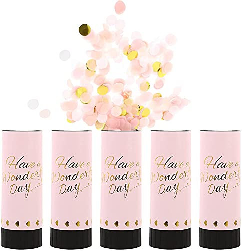 5pcs Party Poppers, Biodegradable Confetti Shooters - 4 Inch Wedding, Birthday, Christmas & Baby Shower Party Supplies (Pink)