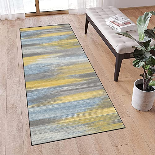 QQrunner Teppichläufer rutschfest Modern Abstrakt 100x180cm Gelb Grau Blau Meterware Waschbar Läufer Teppich Flur Schlafzimmer Korridor Küchenlaufer Lang, Anpassbare Größe, 40-120cm Breit