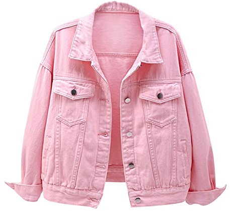 Veste en Jean Femme Mode Élégant Denim Manteaux Blouson Court Rose L
