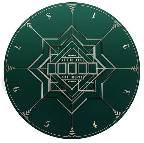 SLOWPLAY Nash Texas Holdem Pokermatte 120cm Rund I Tragbarer Pokertisch | Pokertischauflage mit einem Art Deco Layout Print, Deluxe Pokertuch - Pokerteppich(Grün)