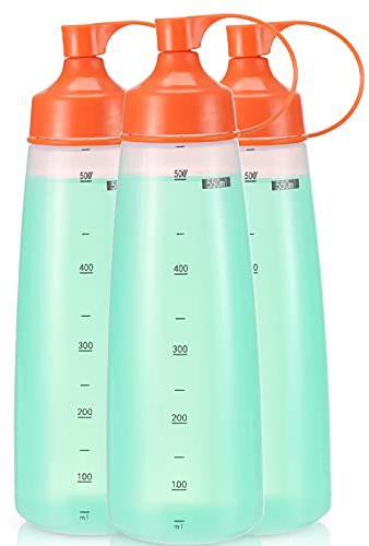 oiununo Squeeze Bottles Wide Mouth - Pack of 3 Condiment Bottle Squeeze BPA free for Chunky Sauces, Resin, Crafts, Condiment Squeeze Bottles 550 mL/19 oz. (Orange3)