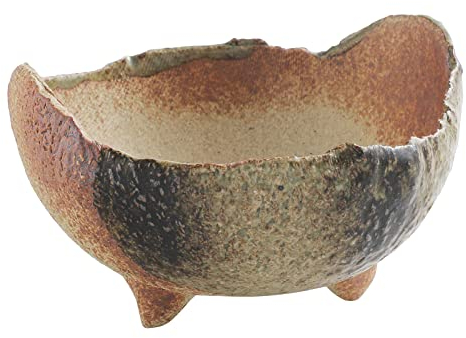 Wazakura Banko Series Bonsai Schale, japanisch, handgefertigt, rustikal, halbmondförmig, 12 cm, hergestellt in Japan, dekorative Blumenvase, unglasierte Zimmerpflanzenschale – Sandgrün