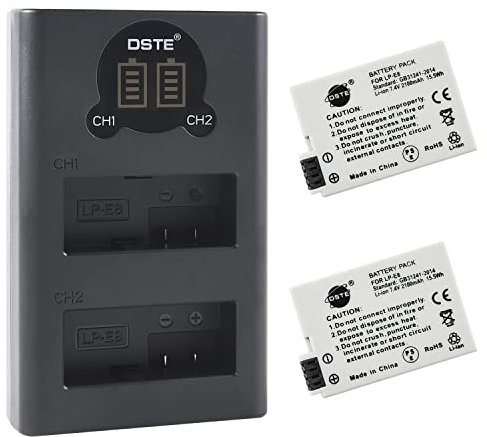 DSTE 7.4V 2100mAh LP-E8 Replacement Battery (2-Pack) and Smart LED Dual USB Charger Compatible for Canon EOS Rebel T2i, T3i, T4i, T5i, LC-E8E Digital Camera
