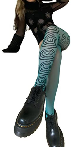 Luckinbaby Women Sheer Tights Control Top Pantyhose Y2k Tie Dye Mesh Tights Fishnet Sockings Leggings(A Swirl)