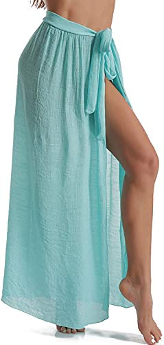JFAN Pareos Playa Mujer Vestido Verano de Media Falda Wrap de Playa con Tirantes Talla única Verde