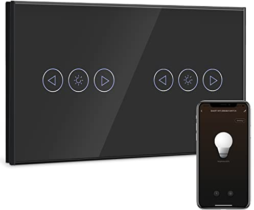 BSEED Smart Dimmer Lichtschalter Doppelt 1 Fach 1 Weg Wifi Smart Led Dimmer Lichtschalter arbeitet mit Alexa,Touch Lichtschalter Glas Touchscreen-schalter Schwarz(Neutralleiter Erforderlich)
