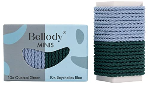 Bellody® Minis - Kleine Mini Haargummis für stylische Flechtfrisuren & kleine Zöpfe (20 Stück - Grün/Blau) - Damen Haargummis in verschiedenen Farben