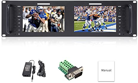 FEELWORLD D71 Dual 7 Pulgadas 3RU Broadcast IPS 1280x800 HD LCD Monitor de Montaje en Rack 3G SDI HDMI AV Entrada y Salida