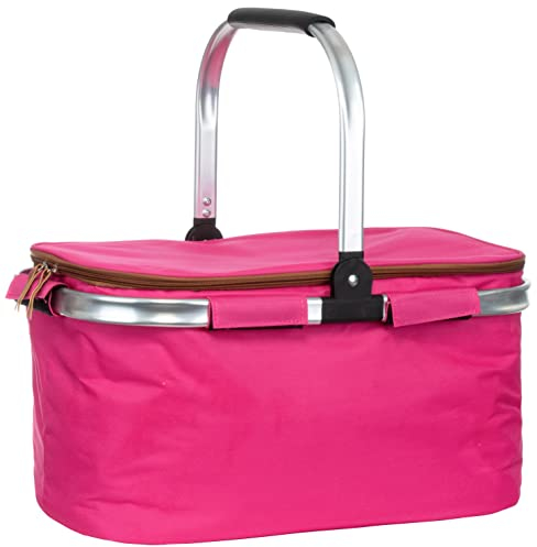 Brandsseller Einkaufskorb 26 Liter Faltbarer Kühlkorb mit Deckel Einkaufstasche Picknickkorb mit Reißverschluss gepolsterter Tragegriff aus Aluminium - Pink