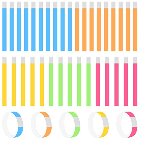 150 Stück Einlassbänder Papier-Armbänder aus Tyvek Eintrittsbänder Party Einlassbänder Wasserfeste Partybänder Securebänder zur Kontrolle und Sicherheit bei Veranstaltungen Events Festivals,5 Farben