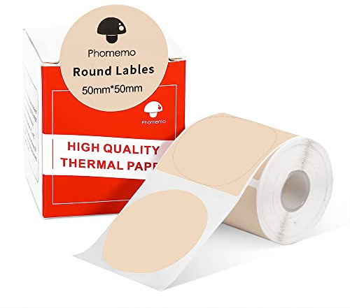 Phomemo M110 M108 M100 M120 M200 M220 M221 Label Maker Round Circle Label - Thermal Printer Labels for Price, Name, Address, Logo, Barcode, 50mm*50mm, Khaki (1 Roll)