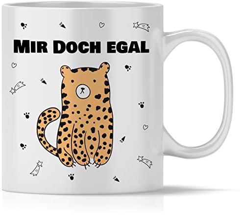 mindmonkeys® Tasse mit Spruch Mir doch egal Leopard für immer pöbelnde Kollegen Freunde Chefs lustige Statements zum Geschenk Geschnekidee zum Geburtstag Vatertag Keramik 300 ml