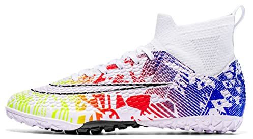 Fußball Stiefel Herren Spike Fußball Schuhe Professionelle Spikes Fußballspiel Schuhe Jungen Fußball Schuhe Schnürschuhe Ausbildung Turnschuhe, Weiß 4-R, 41 EU