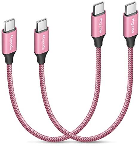 etguuds USB C auf USB C Kabel Kurz [2Stück 30CM], 60W USB C Ladekabel Nylon Schnellladekabel Kabel für iPhone 15 Pro Max Samsung Galaxy S24 S23 S21 Note 20 Ultra Pixel 7/8 Pro -Rosa
