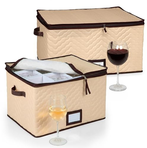 Wine Glass Storage Box with Dividers, Holds 12 Glasses up to 3.75 Wide