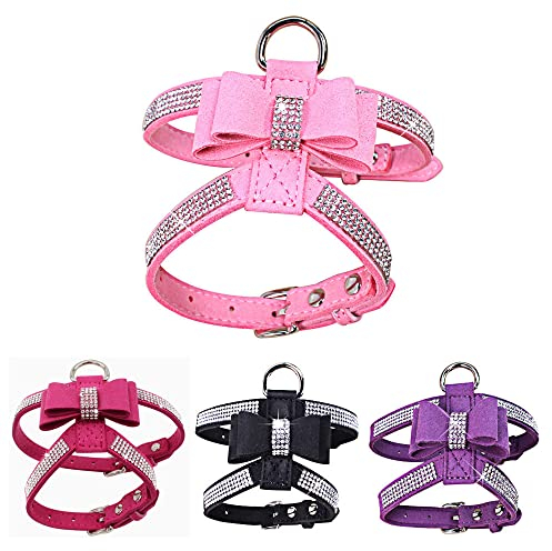 Hundegeschirr mit Strasssteinen, Fliege, niedlich, glitzernd, weich, lustig, verstellbare Diamanten, Katzenweste, glitzernd, klein, mittel, groß, Jungen, Mädchen, Rot, Größe L