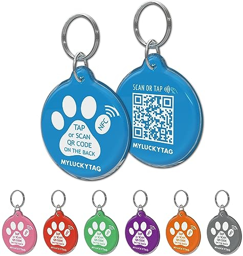 MYLUCKYTAG NFC & QR Code Smart Pet ID Tag Personalisierte Hund-Katze-Tag, Online-Haustier-Profil, Haustier Standort Alert E-Mail, Digital Pet Tag, Quiet Pet Tag, Durable Pet ID, Hundehalsband Tag