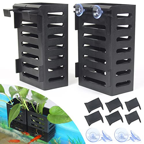SANJHFF 2 Pcs Aquarium Plant Holder, Fish Tank Plant Holder with Hooks and Suction Cups, Aquarium Planter Cups for Emersed Plants, Suitable for Aquatic Plant Cultivation and Water Feature Decoration.