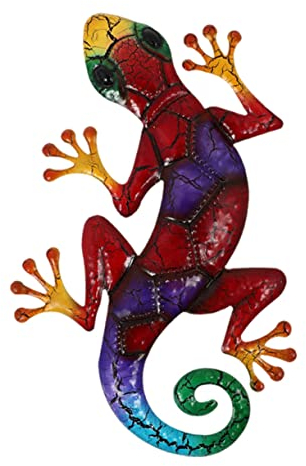OFFSCH Gecko Wandkunst H Ngende Skulptur Dekoration für Garten Terrasse Zaun und Innenbereich Wanddeko