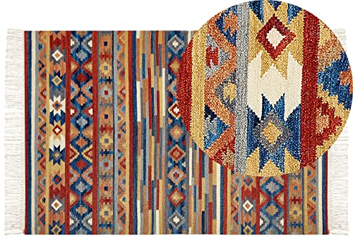 Beliani Kelim-Teppich Wolle bunt 200 x 300 cm handgewebt geometrisches Muster Norakert