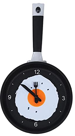 OQHAIR Frying Pan Clock with Fried Egg - Novelty Hanging Kitchen Cafe Wall Clock Kitchen (Color : A, Size : One Size) (A One Size)