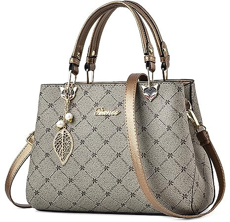 FORRICA Handtaschen Damen Umhängetasche Modedruck mit Exquisiter Anhänger Frauen Henkeltasche PU Leder Schultertasche für Arbeit Einkaufen Verabredungen Golden